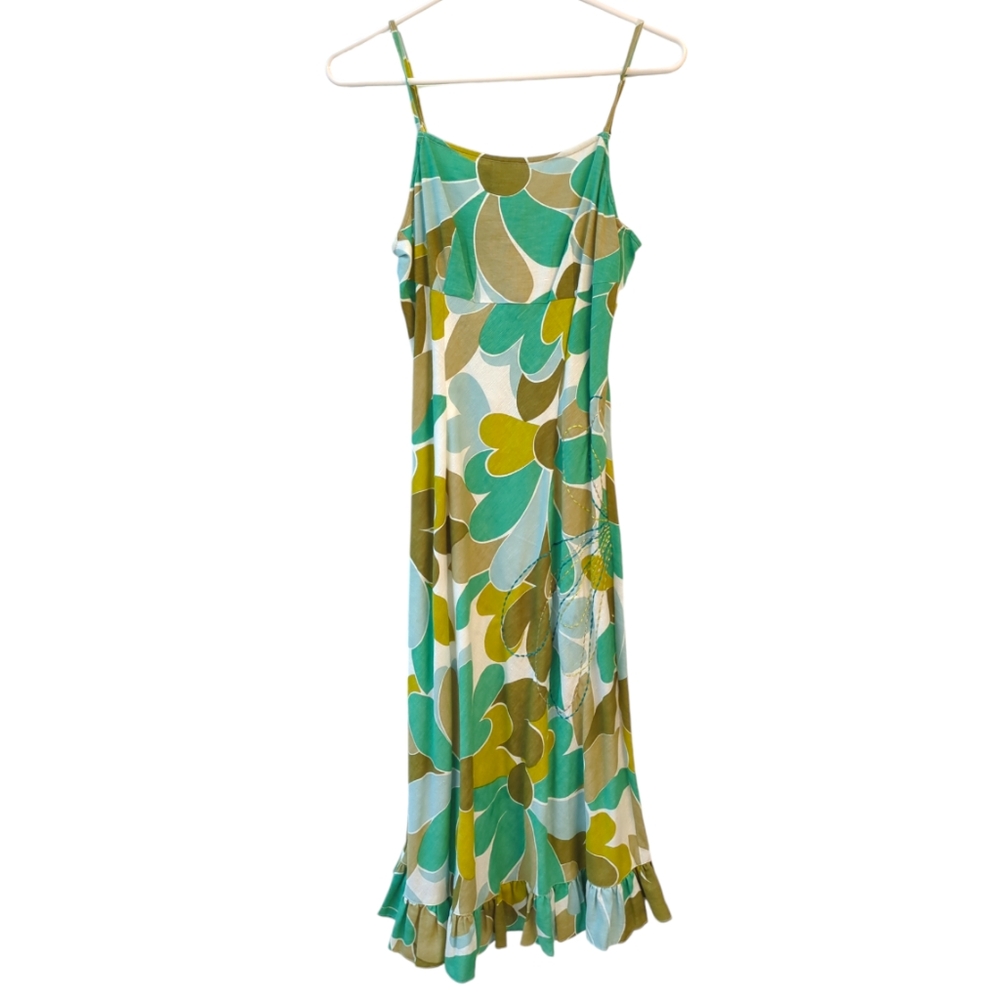 Embroidered Linen Midi Dress, 4, Fit & Flare, Adjustable Straps, Vintage Floral